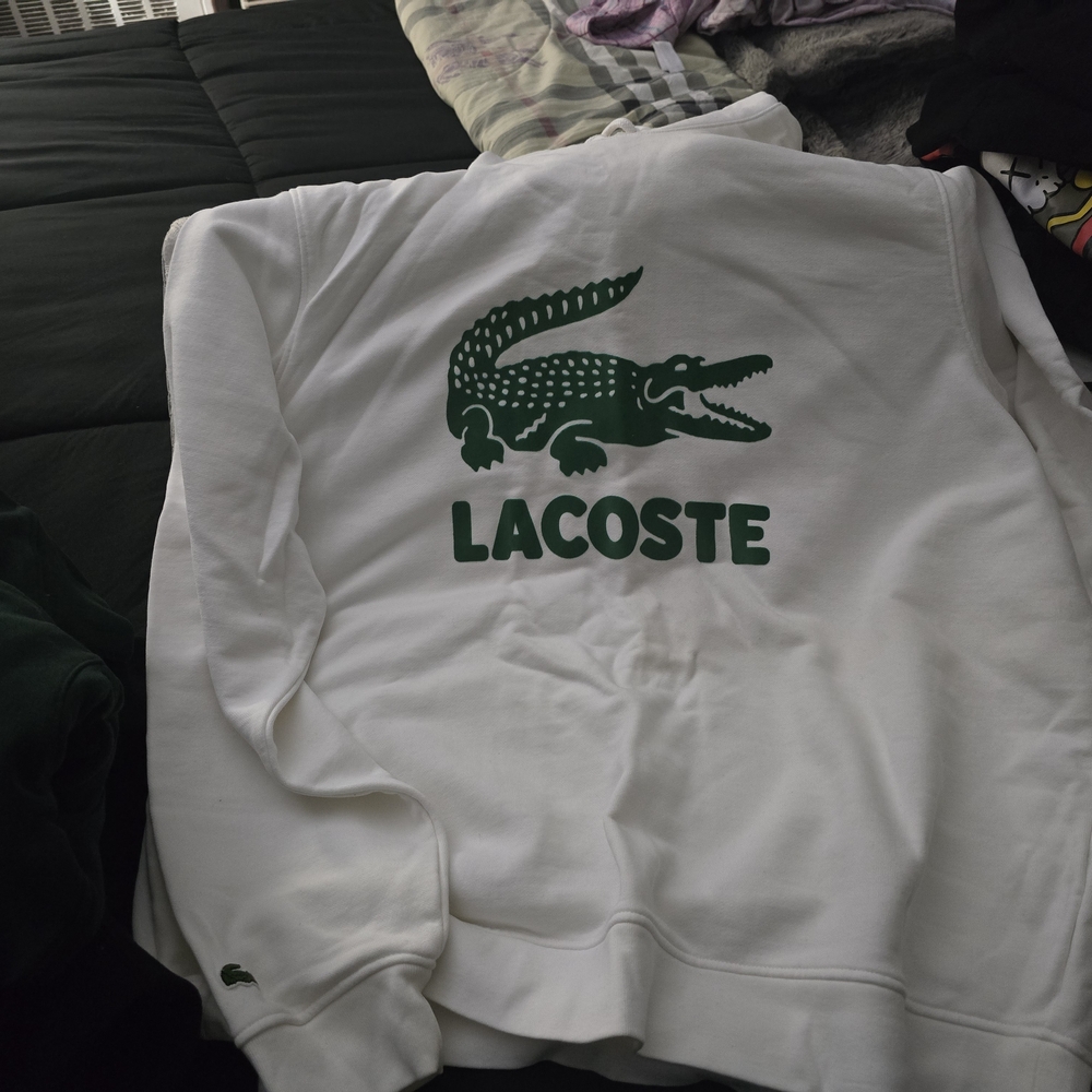 Lacoste White Pullover with Green Crocodile Emblem